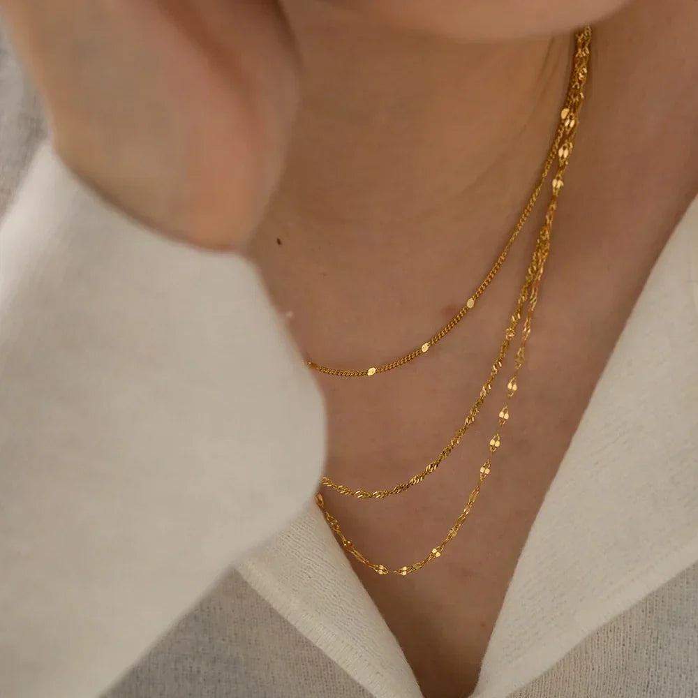 Dainty Triple Layer Gold Chain Necklace Set