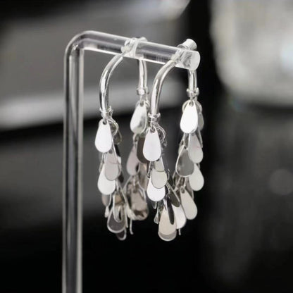 Fashionable Long Silver Tassel Earrings