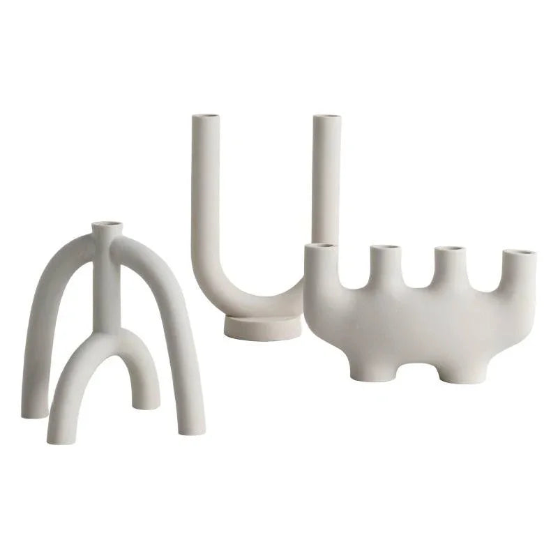 Simple White Ceramic Candle Holder Set of 3 - Luxicro