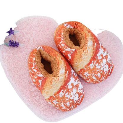 Cozy Fuzzy Bread Print Slippers