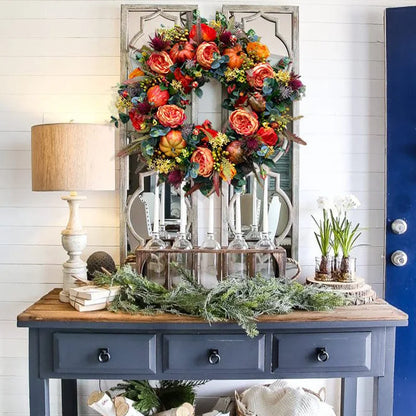 Autumn Harvest Wreath with Pinecones and Leaves
