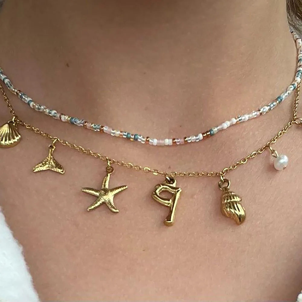Personalized Coastal Shell Initial Necklace - Luxicro