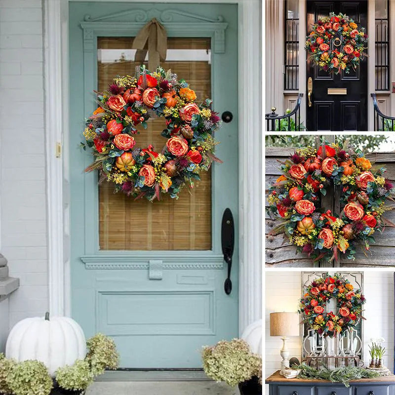 Autumn Harvest Wreath with Pinecones and Leaves