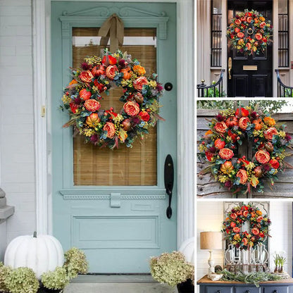 Autumn Harvest Wreath with Pinecones and Leaves