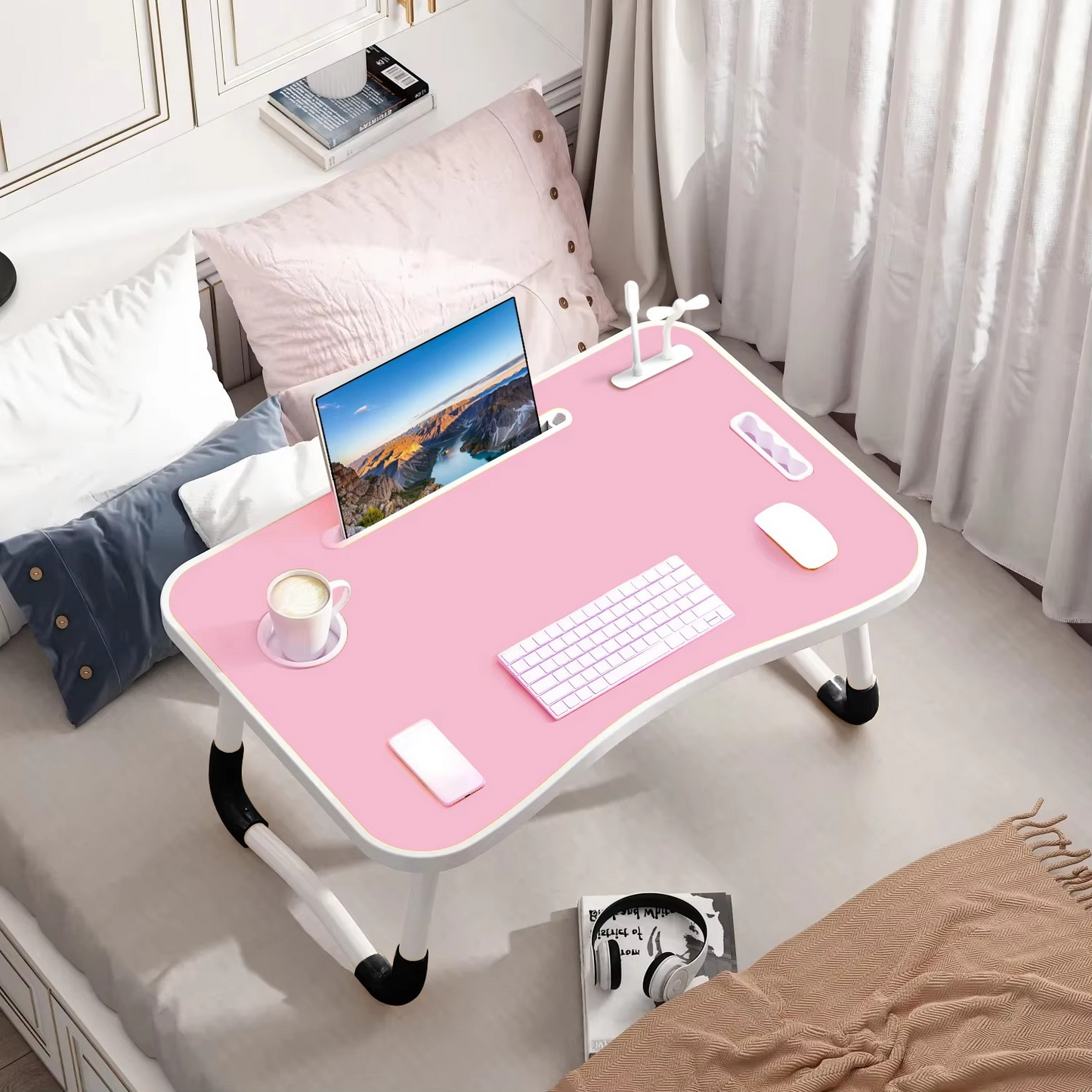 Space Saving Laptop Table with LED Light and Fan