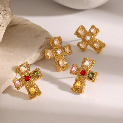 Elegant Gold Cross Drop Earrings