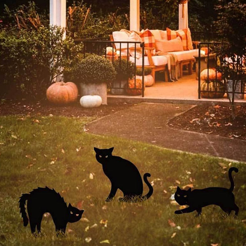 Cute Black Kitty Garden Decor Set