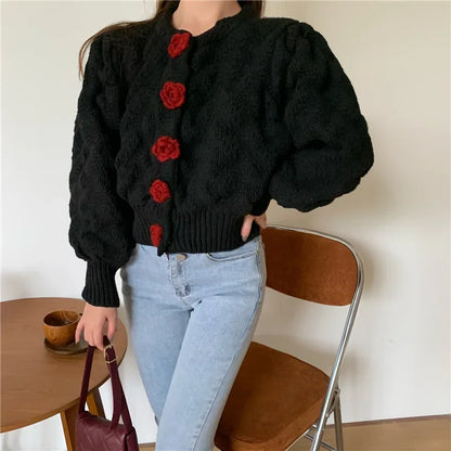 Cozy Fall Womens Knit Sweater - Puffy Sleeves