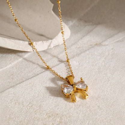 Elegant Ladies Diamond Ribbon Pendant Necklace
