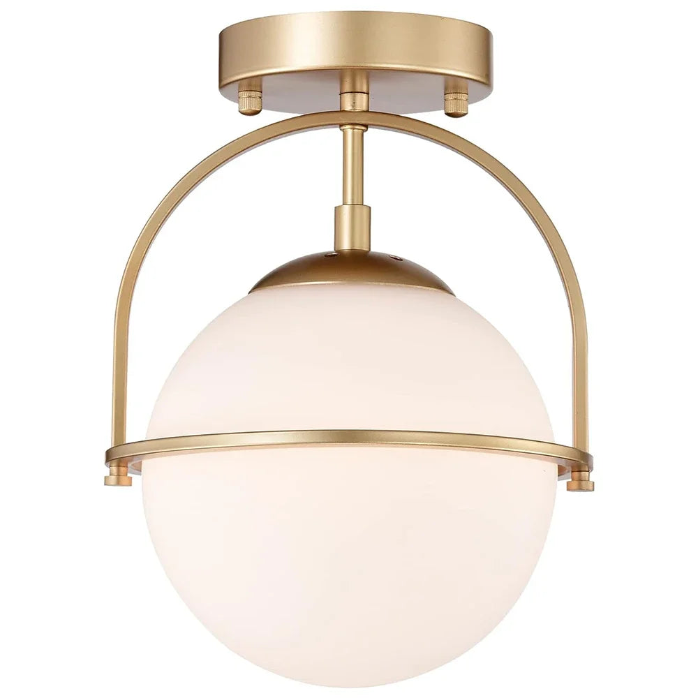 Classic White Glass Semi-Flush Ceiling Lamp