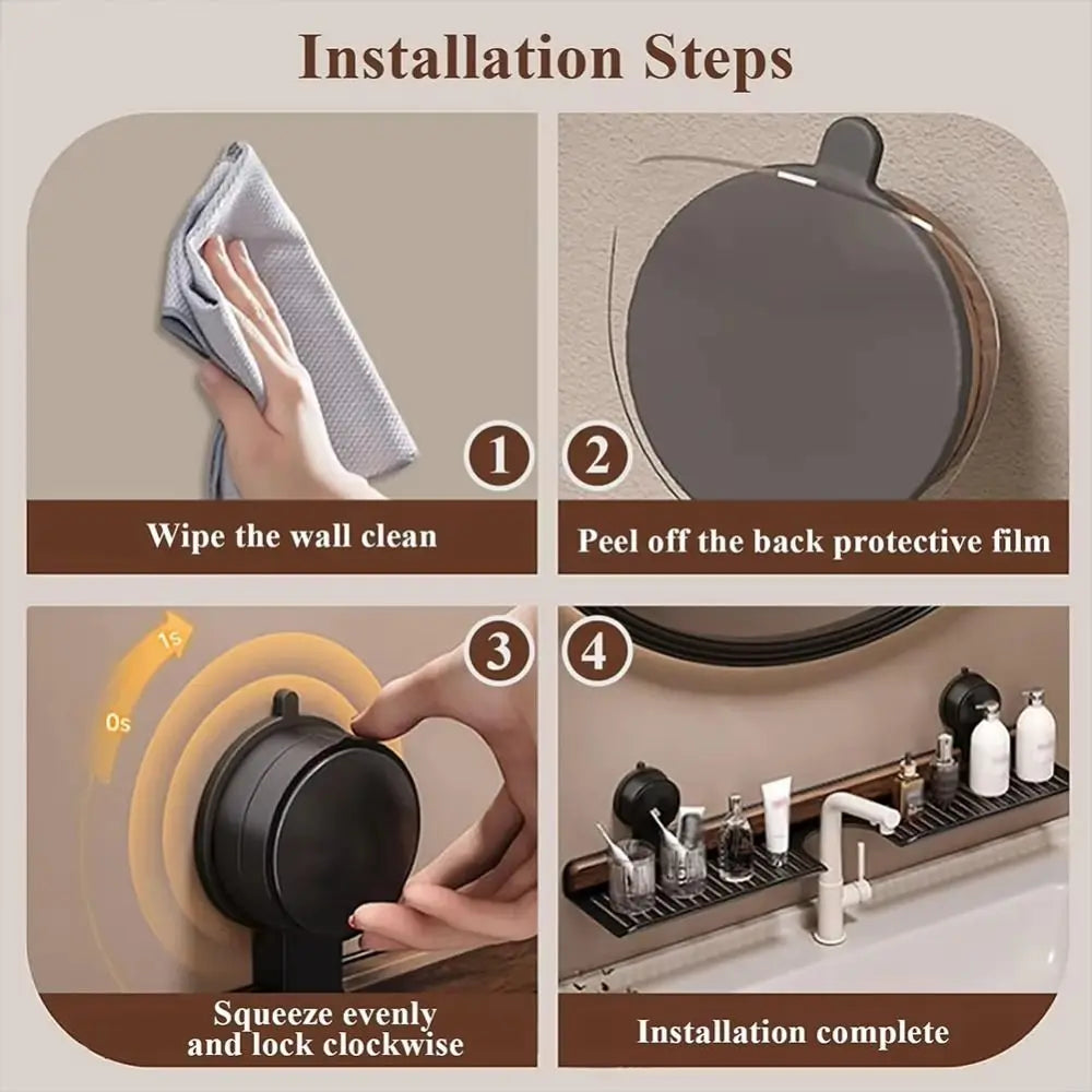 Space Saving Suction Cup Wooden Bathroom Shelf