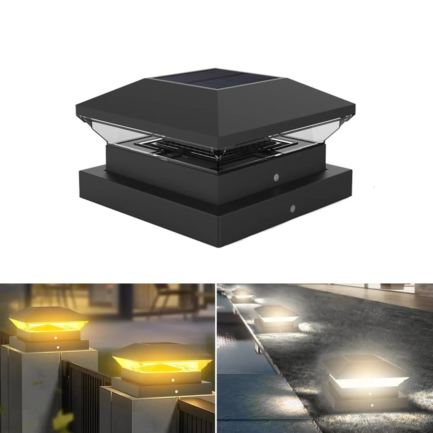 Outdoor Solar Post Lamp Adjustable Warm White Waterproof