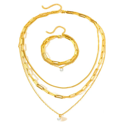Elegant Multi Layer Pearl Chain Necklace Set - Luxicro