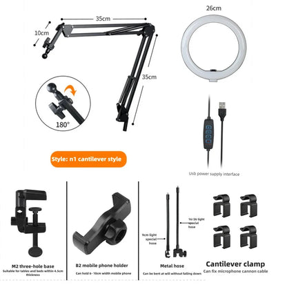 Compact Rechargeable Ring Light with Phone Holder
