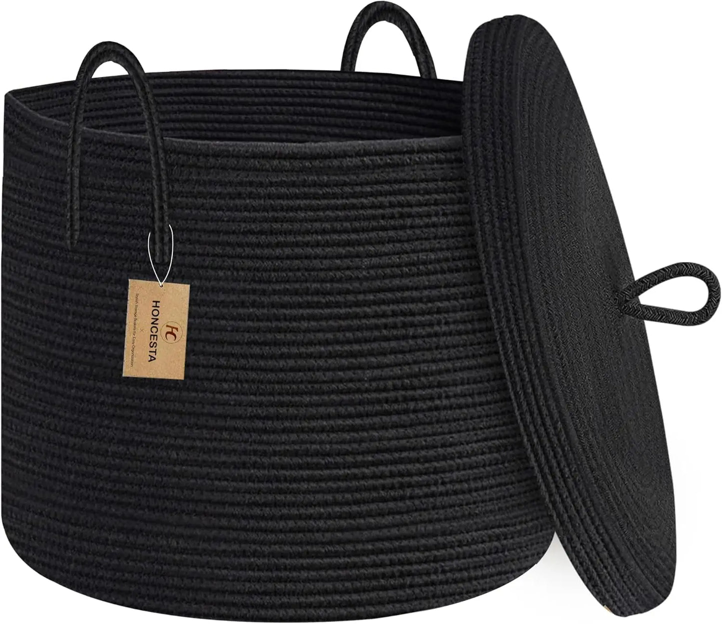 Big Natural Fabric Storage Basket with Top - Luxicro