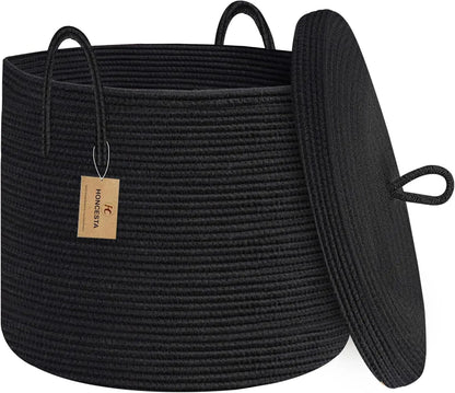Big Natural Fabric Storage Basket with Top - Luxicro