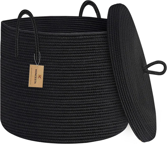 Big Natural Fabric Storage Basket with Top - Luxicro