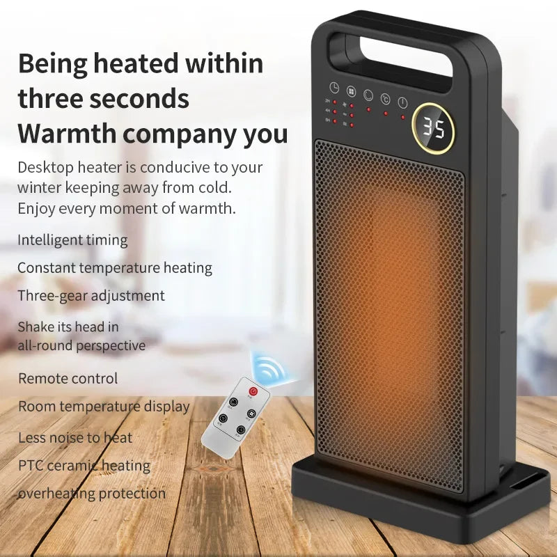 Compact 2000W Electric Room Heater with Remote Control - Luxicro