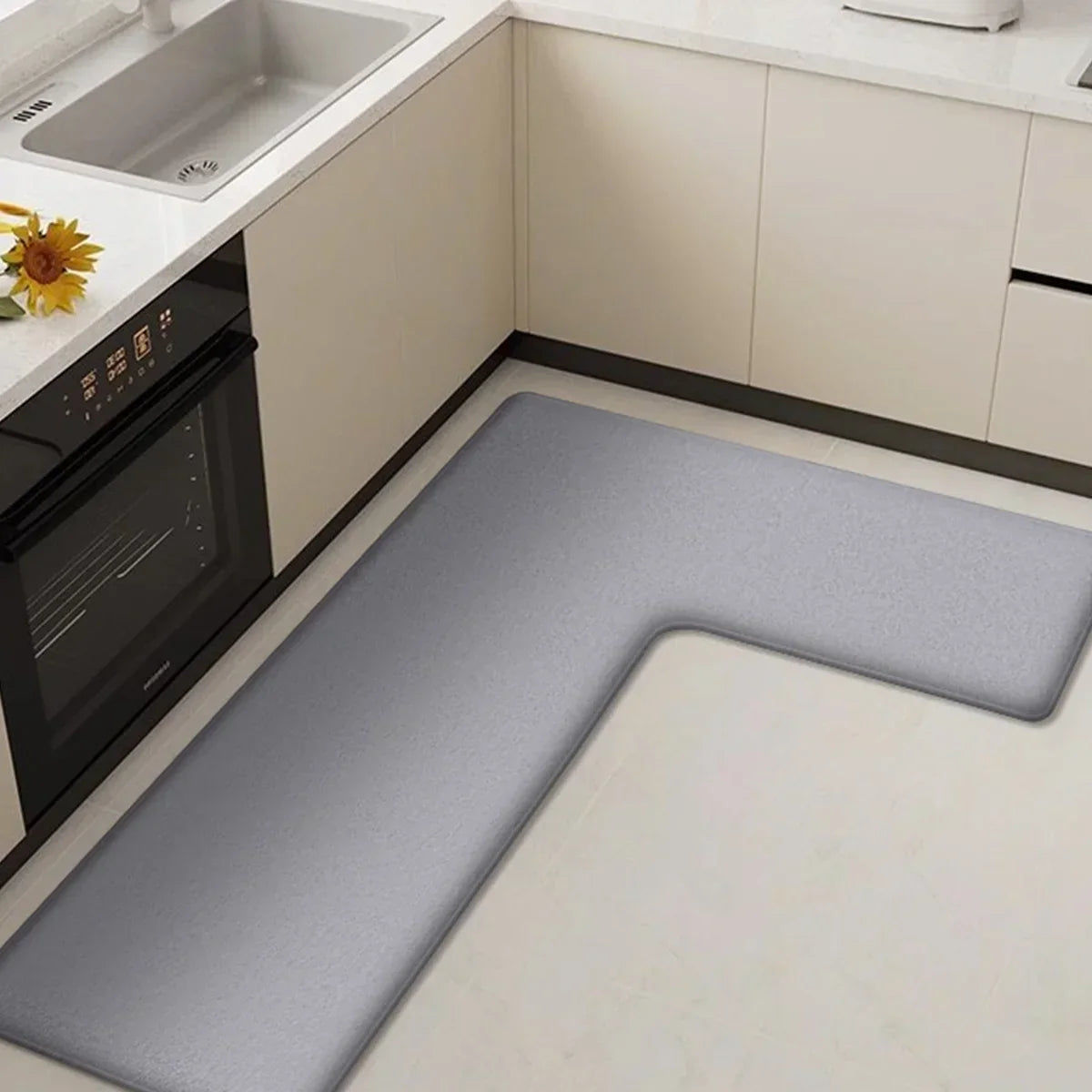 Plush Non-Slip L-Shaped Kitchen Floor Mat