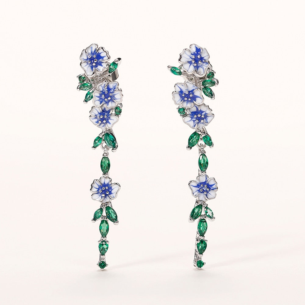 Timeless Blue Flower Dangle Earrings