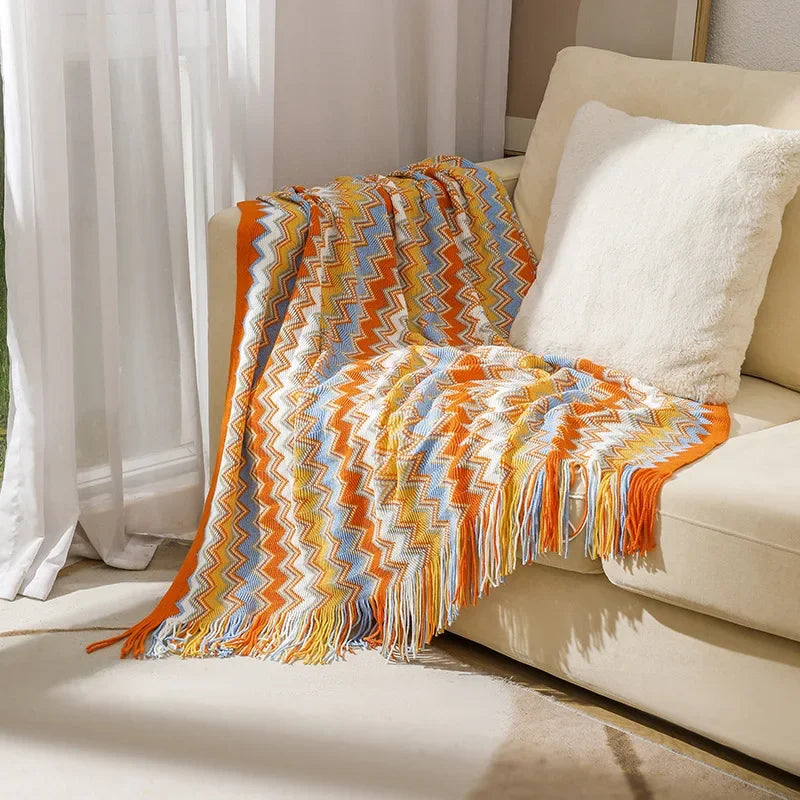 Cozy Fringed Throw Blanket Rustic Red Plush