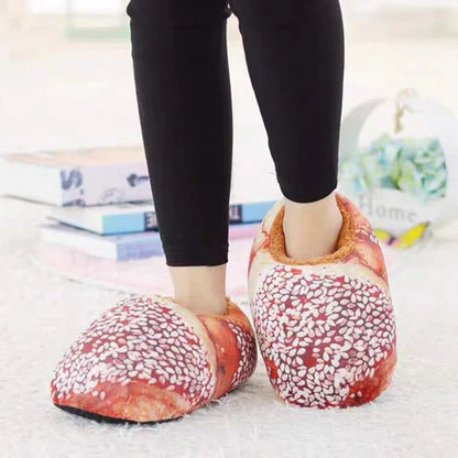 Cozy Fuzzy Bread Print Slippers