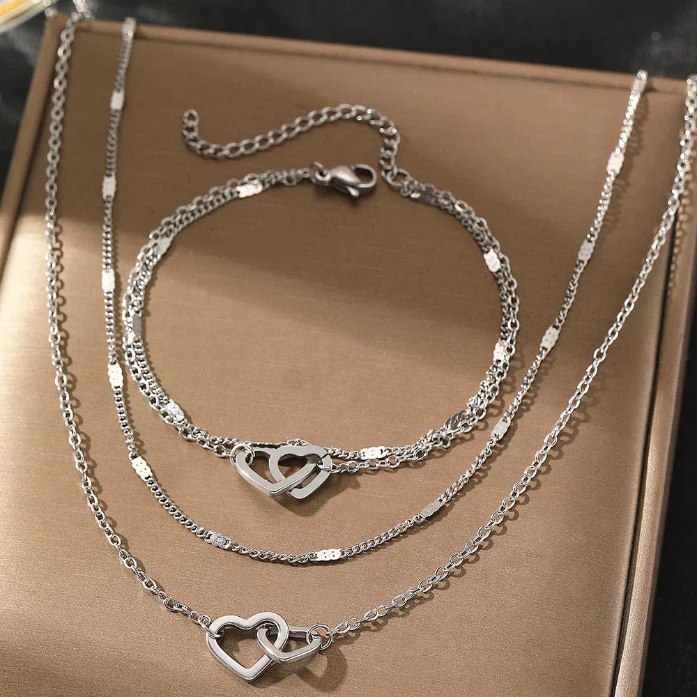 Dainty Love Chain Necklace and Bangle Set