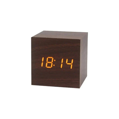 Compact Wood LED Clock with Temp Display - Luxicro