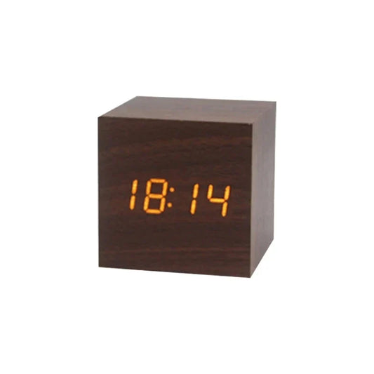 Compact Wooden LED Alarm Clock with Temp Display - Luxicro