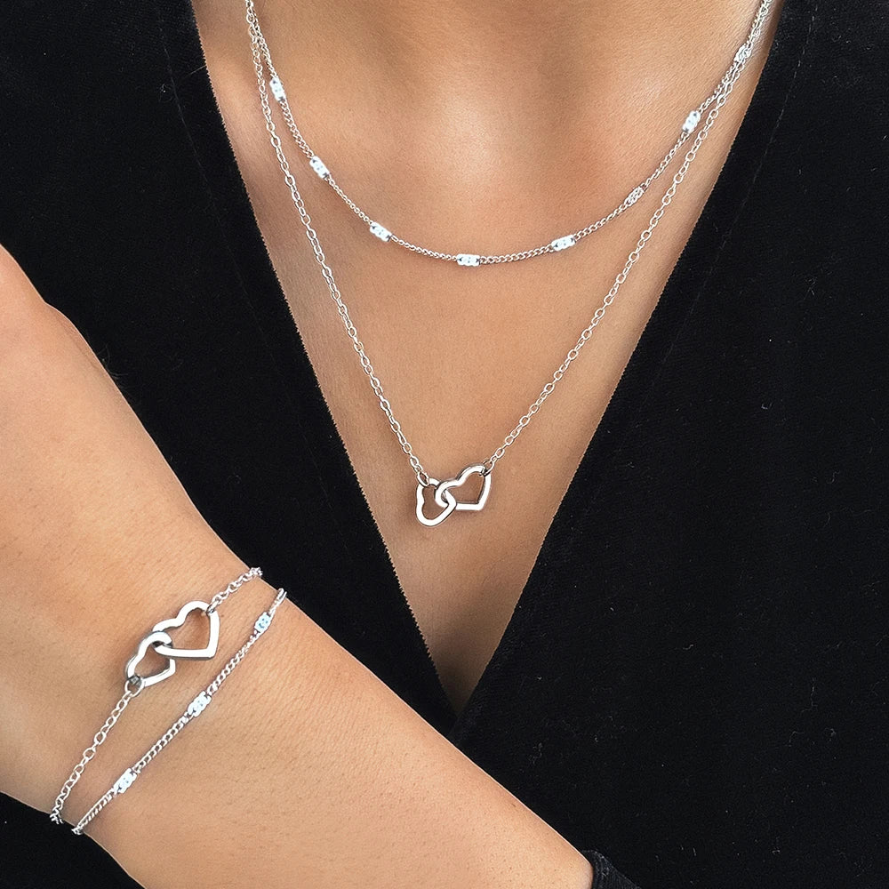 Dainty Love Chain Necklace and Bangle Set