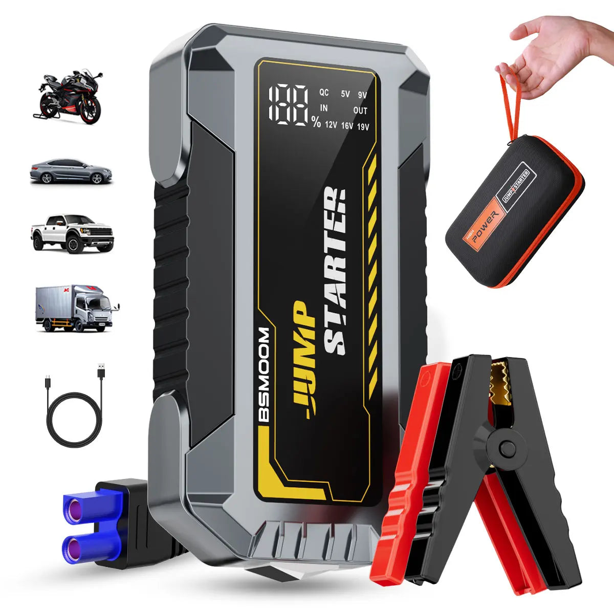 Compact Car Battery Booster Portable 12V Emergency Charger - Luxicro