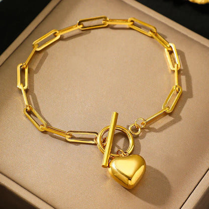 Lovely Heart Charm Paperclip Bangle