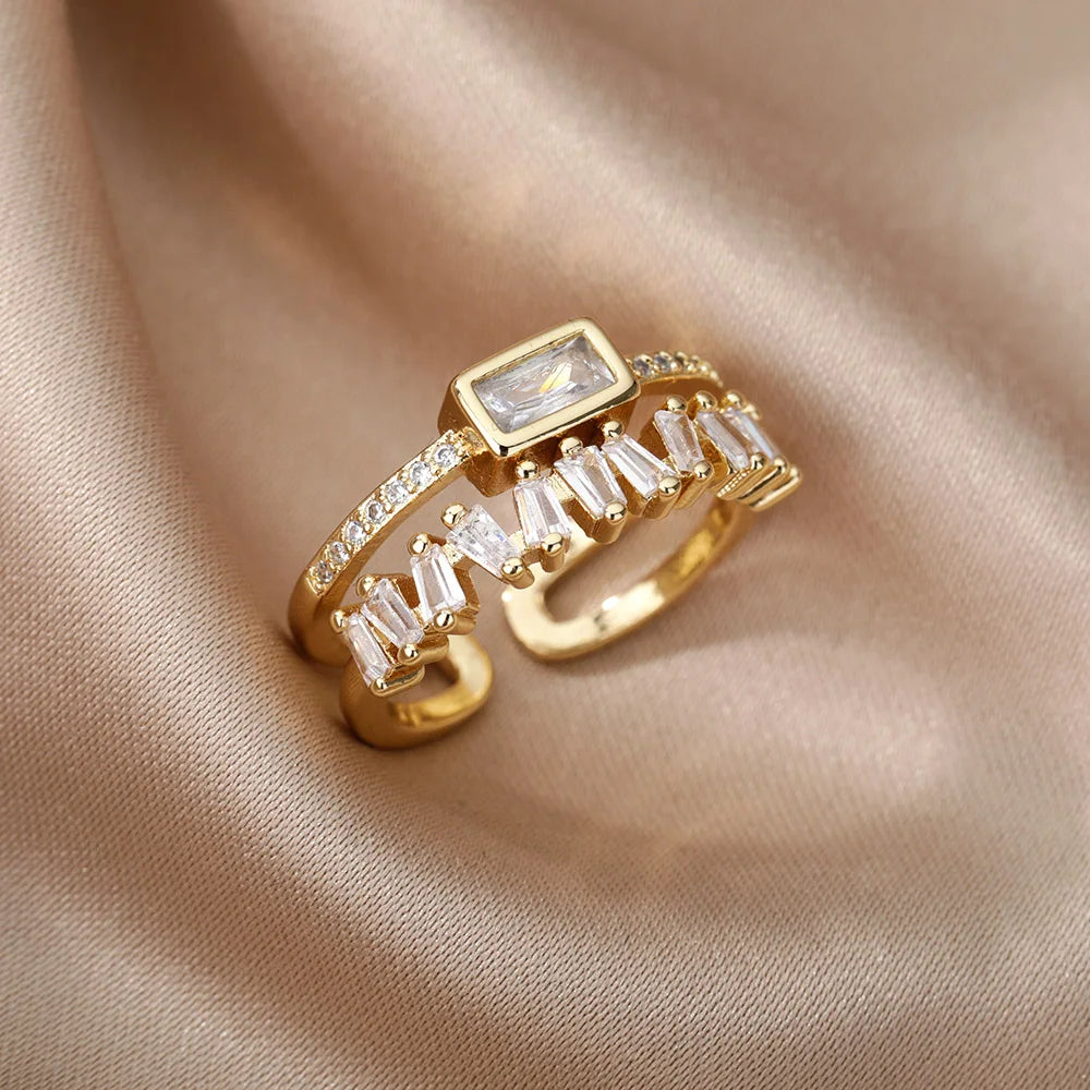 Elegant 2 Layer Diamond Baguette Ring