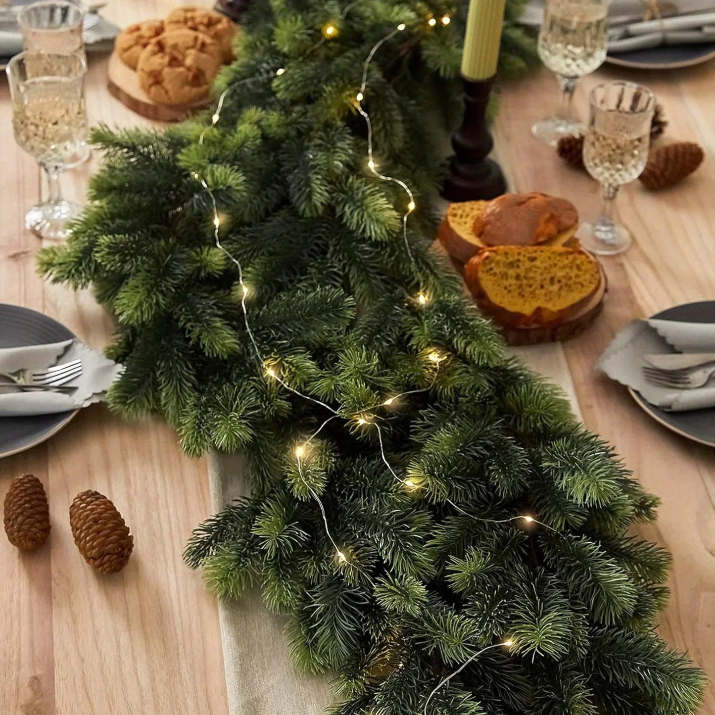 Premium Artificial Pine Christmas Garland with LED Lights