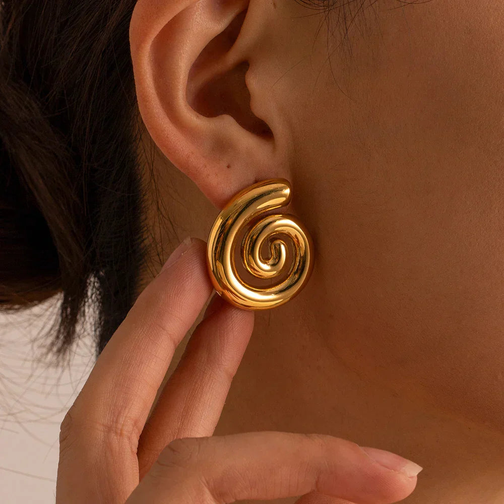 Elegant Golden Spiral Dangle Earrings