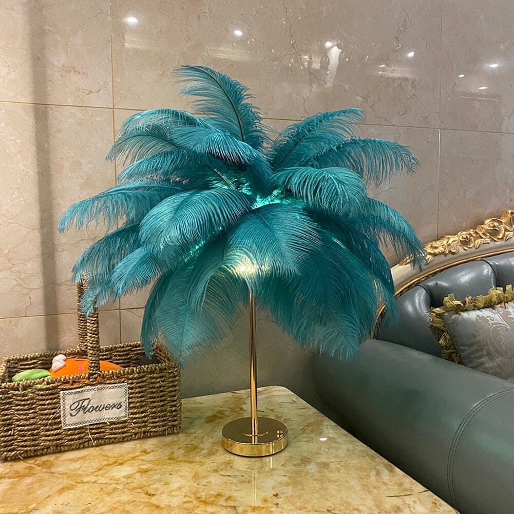 Sleek White Feather LED Table Lamp