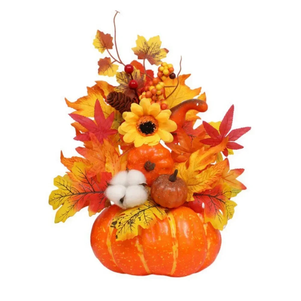 Autumn Decor Pumpkin with Artificial Flowers