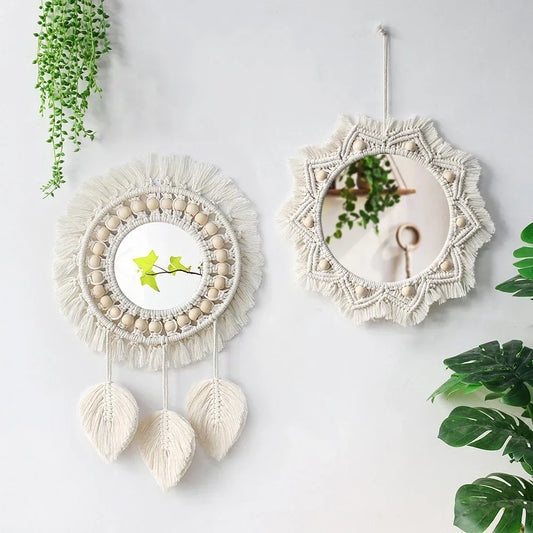 Boho Chic Wall Hanging Mirror Set with Fringe - Luxicro