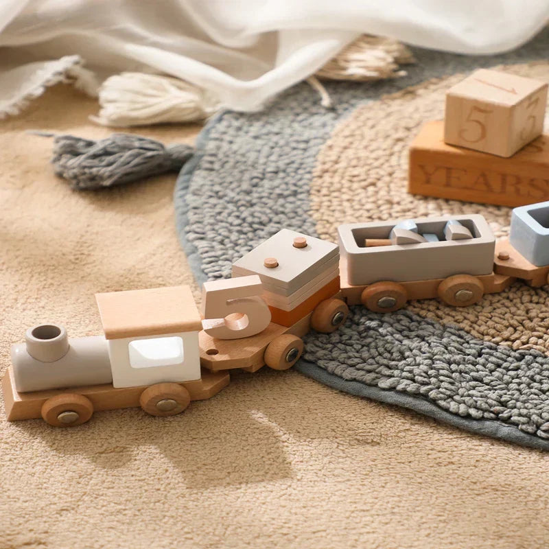 Colorful Childrens Wood Toy Train Set