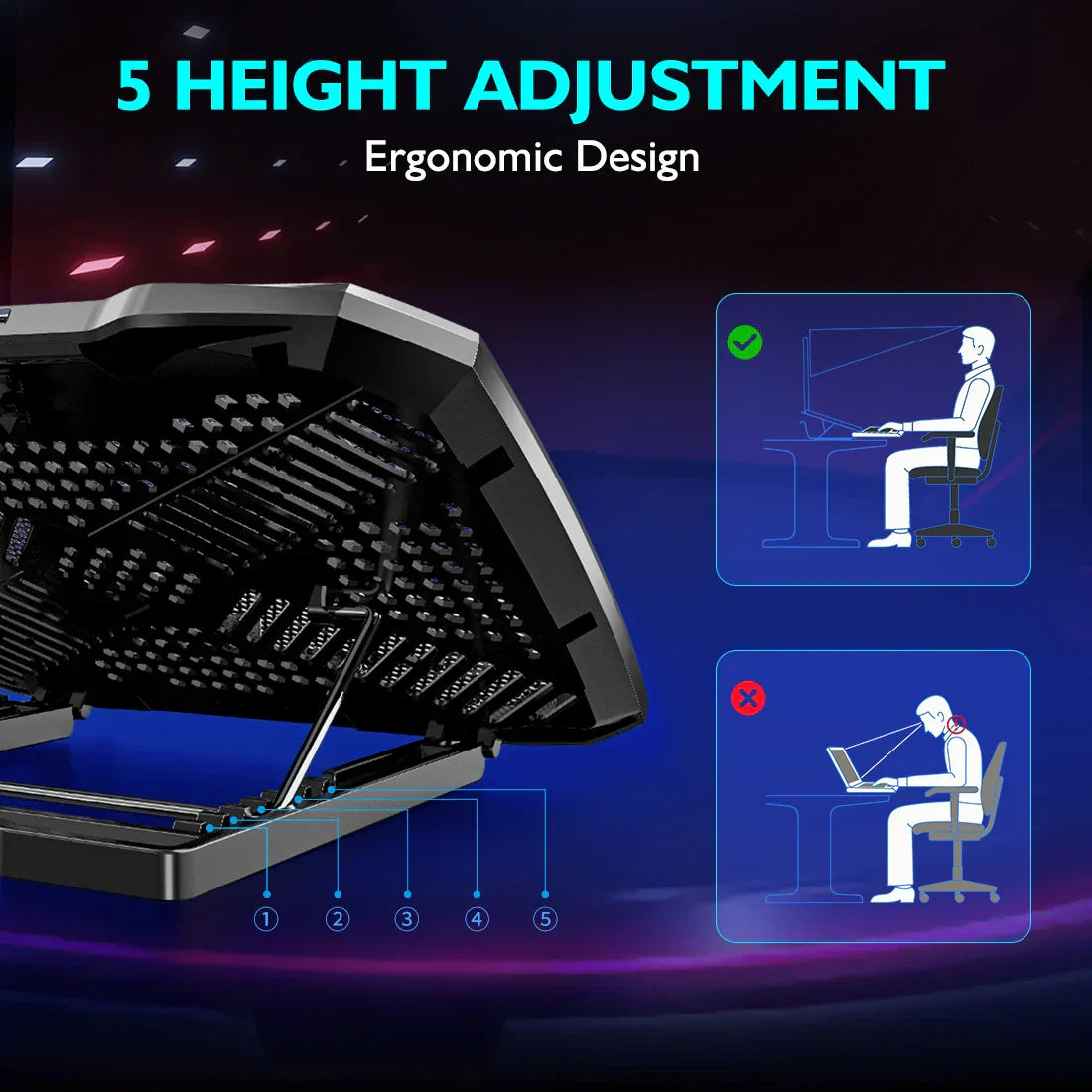 Portable Laptop Cooler Pad with Silent Fans & Stand