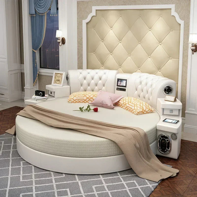 Large Round Fake Leather Bed Frame - Luxicro