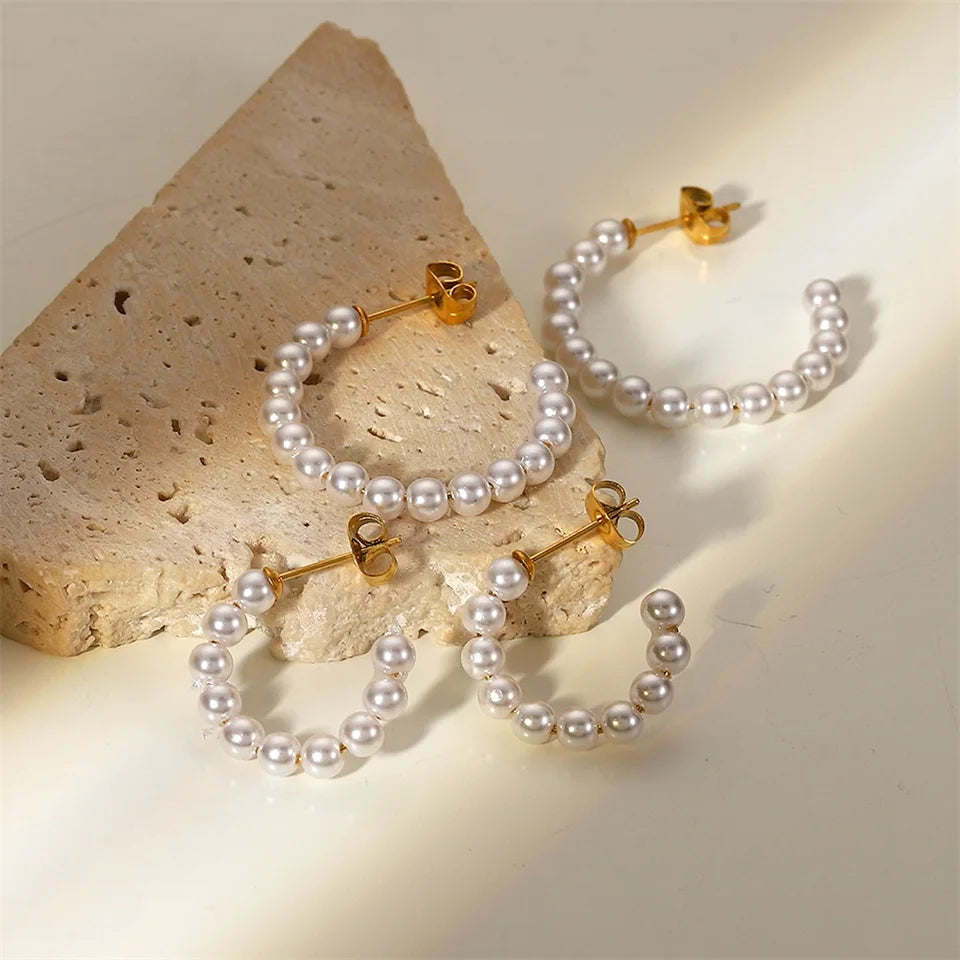 Elegant Simple White Pearl Stud Earrings