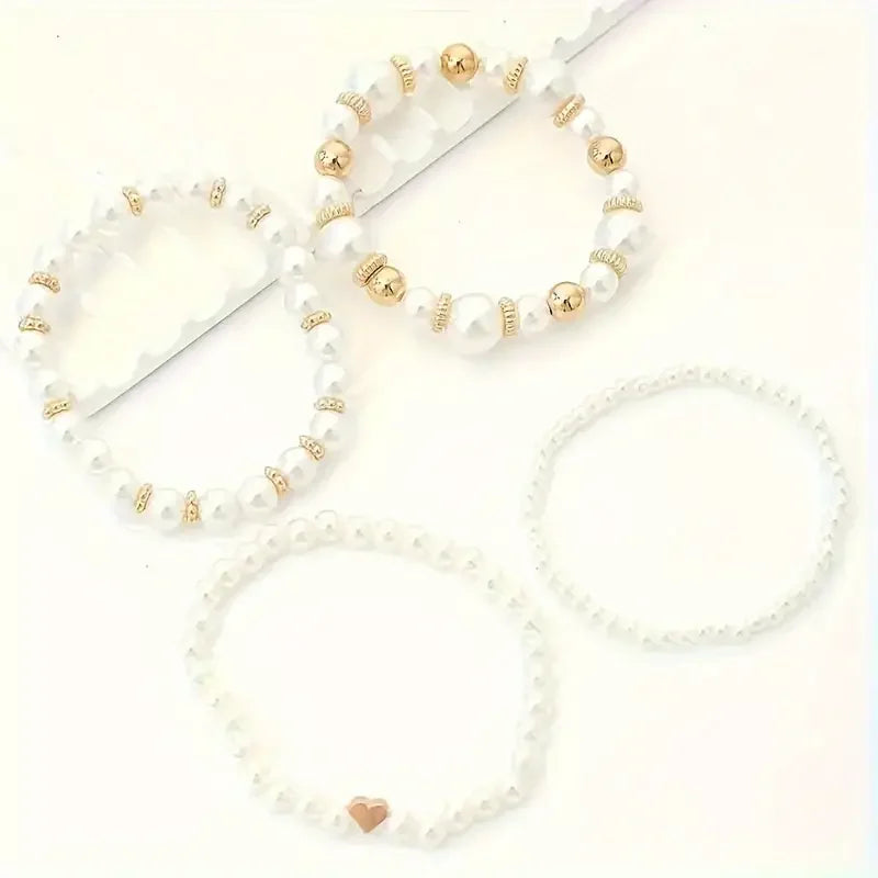 Elegant Gold Pearl Stackable Bracelet Set