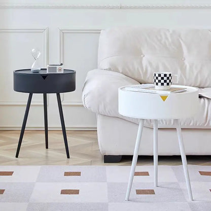 Space Saving Small Round Side Table with Shelf