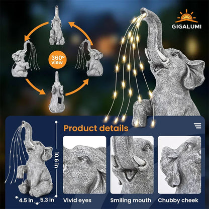 Garden Solar Elephant Figure with Fairy Lights