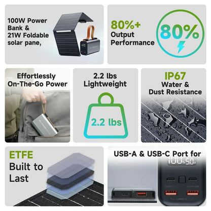 Compact Solar Power Bank 24,000mAh Portable Charger