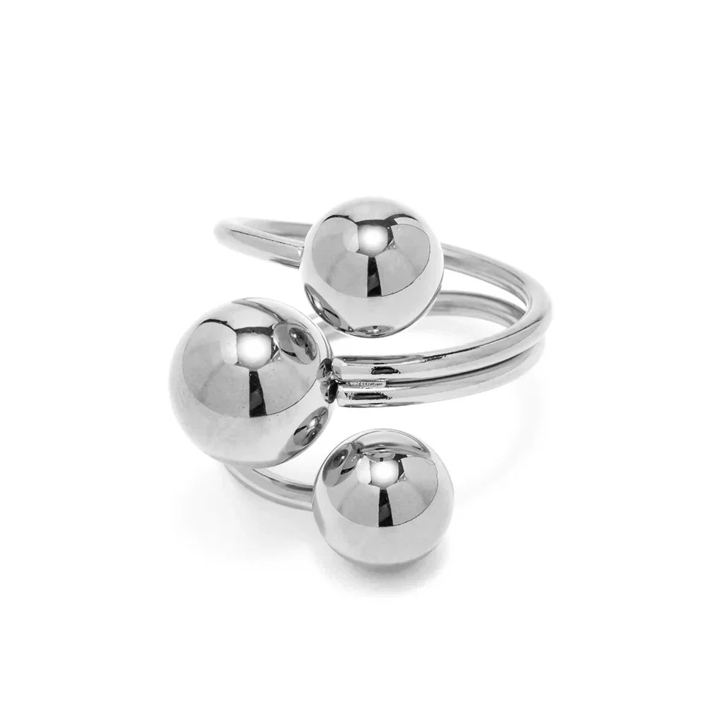 Premium 18k Gold Triple Ball Statement Ring