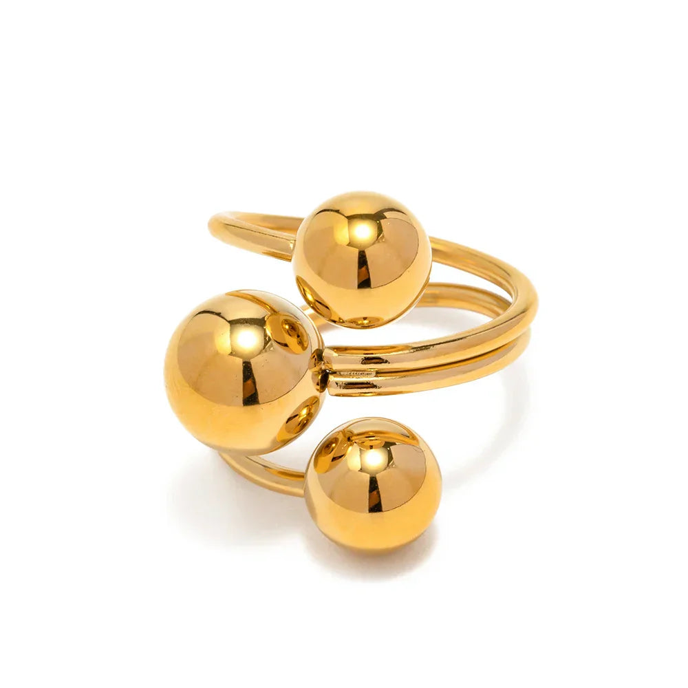 Premium 18k Gold Triple Ball Statement Ring - Luxicro