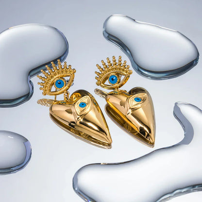 Glamorous Eye Heart Dangle Earrings
