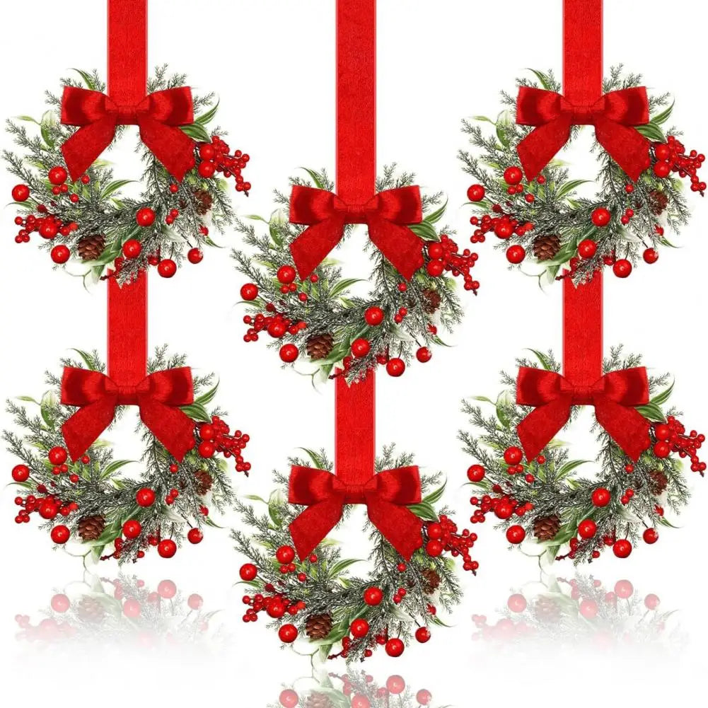 Small Christmas Wreath Set of 6 Artificial Holiday Decor - Luxicro